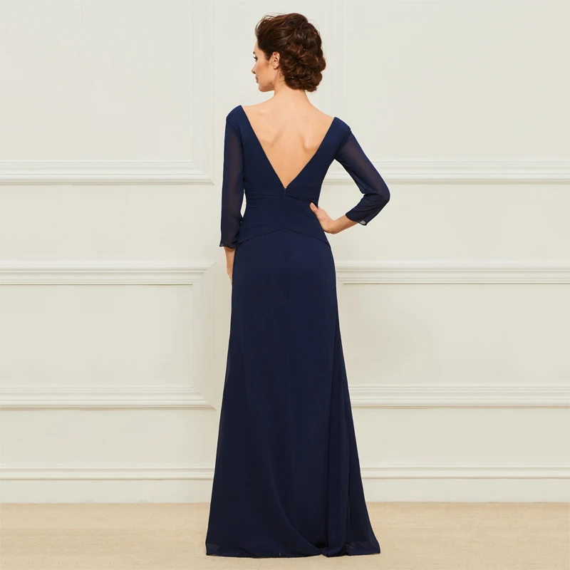 Dressv темно-синее длинное платье для матери невесты с v-образным вырезом