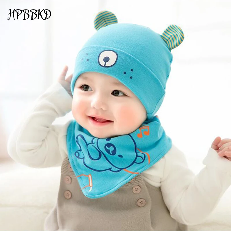HPBBKD Newborn Baby Hat Set 2pcs/lot Infant Caps Cotton Beanies Girls Boys Bib Kids Scarf GH612 | Детская одежда и обувь