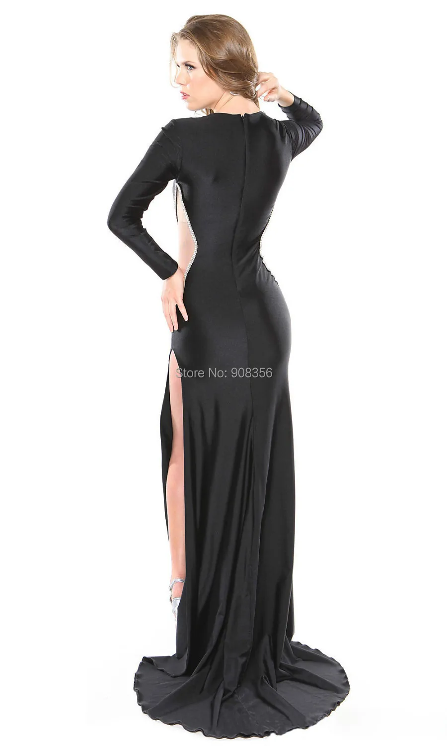 Черные женские платья с длинным рукавом Соблазнительные вечерние блестками и