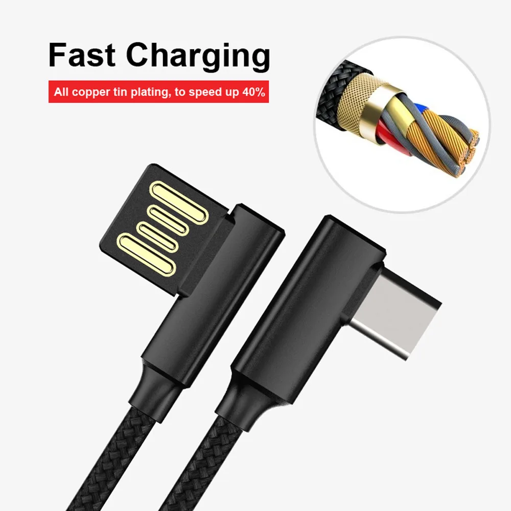 Плетеный прямоугольный Кабель 90 градусов Type C/ Micro USB для быстрой синхронизации