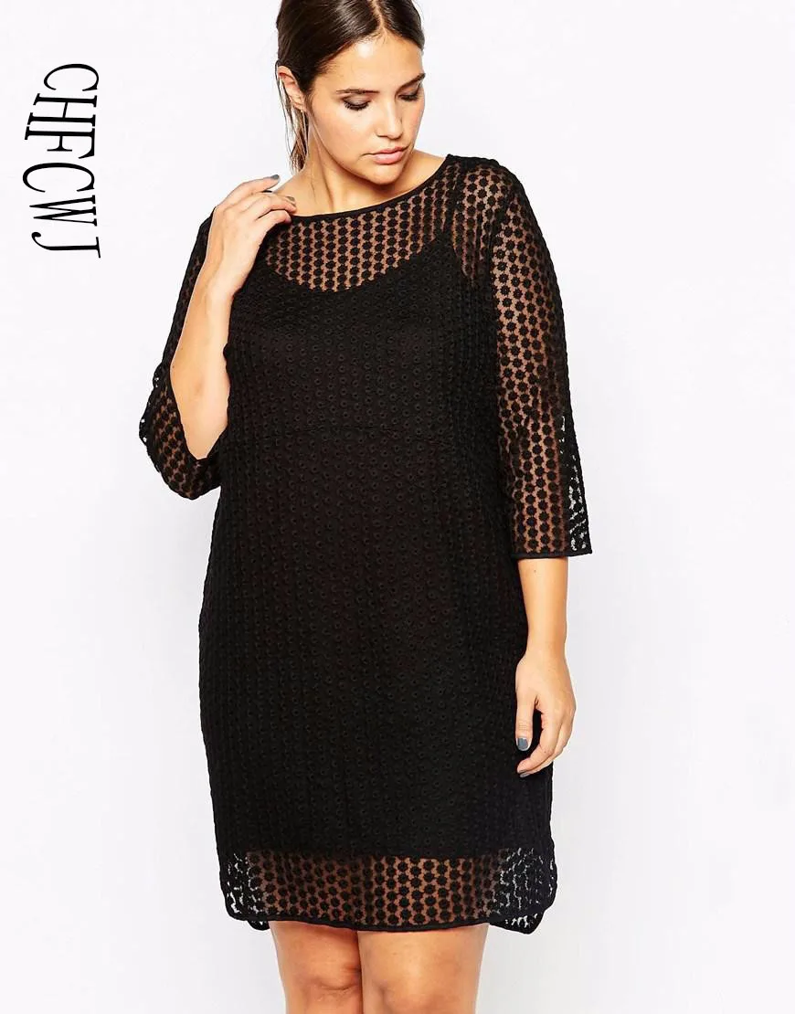 Новинка 2017 года женские плюс Размеры прямое платье в горошек три четверти и до