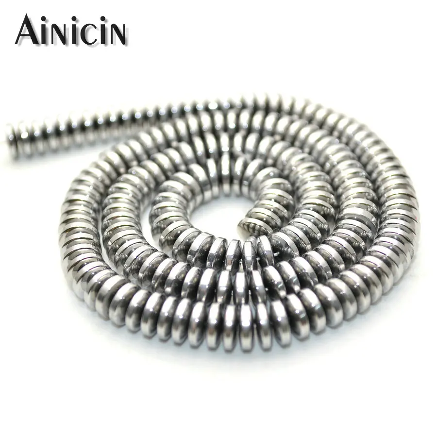 

Black Silver Color 2x6mm UFO Shape Flat Roundel 16'' Strand Loose Beads Fashion DIY Jewelry Making Findings 10strand/lot