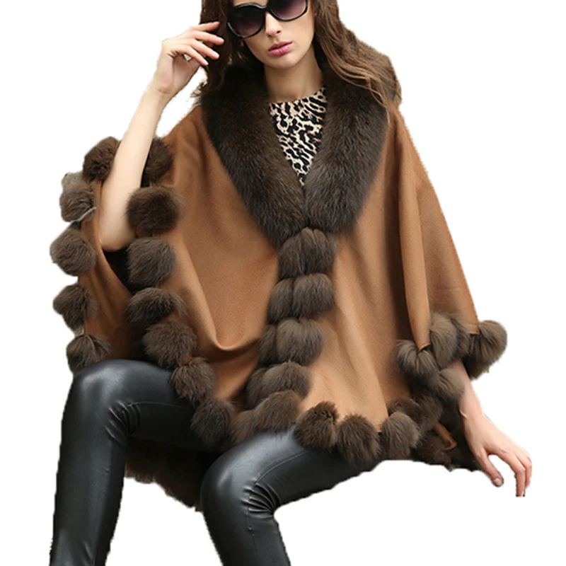 Женский настоящий кашемировый бренд Fox Fur Trim накидка/пальто/верхняя одежда/вечерние свадебные зимние 4 цвета
