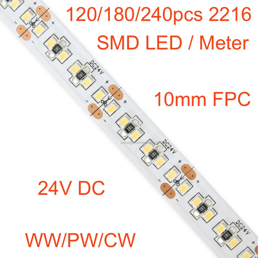 Гибкая светодиодная лента 2216 SMD 120/180/240 светодиодов на метр 24 В постоянного тока 5 м