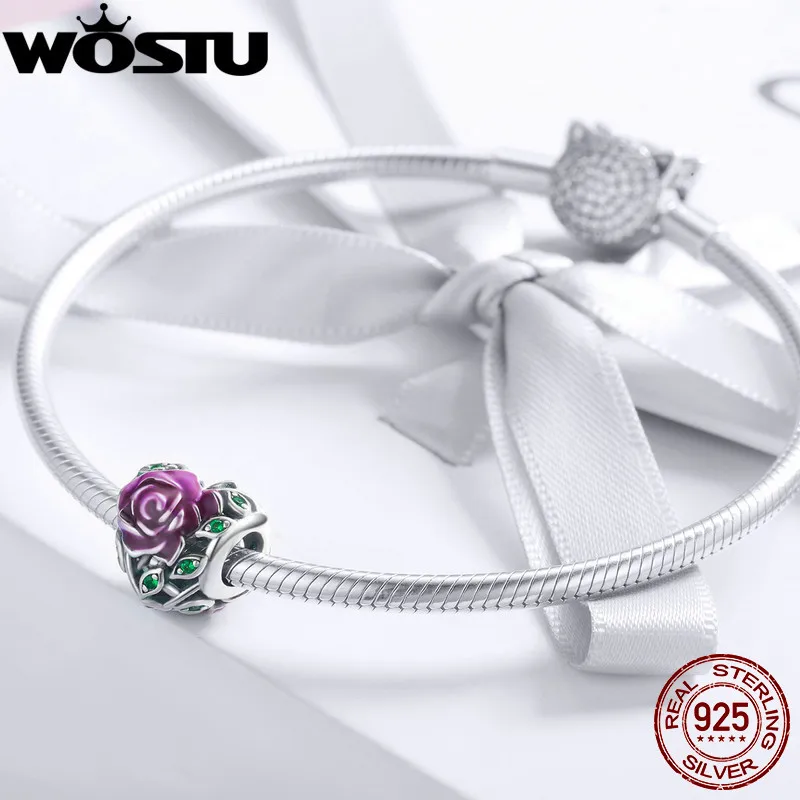 WOSTU дизайн 925 пробы Серебряный романтическая роза любовь Шарм Бисера Подходит DIY браслет Европейский S925 ювелирные изделия подарок CQC927