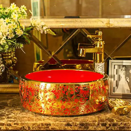 Керамическая раковина для ванной комнаты 5 цветов золотой цветок художественный