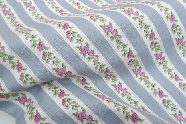 Хлопчатобумажная и льняная ткань шириной 150 см с цветочным принтом в полоску для