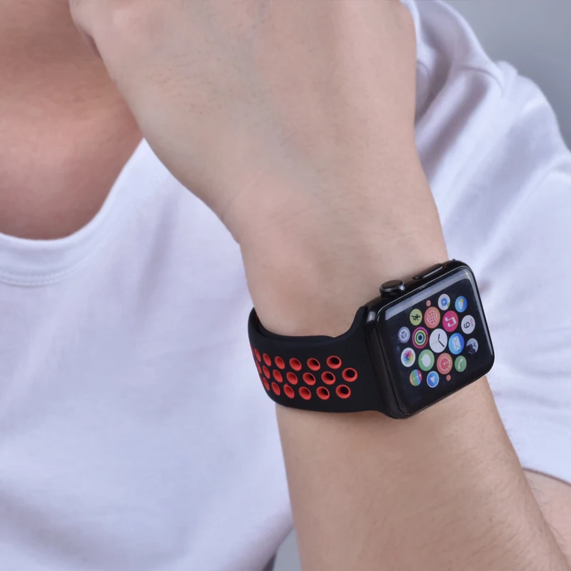 Гибкий дышащий силиконовый спортивный ремешок для apple watch серии 5 2 3 4 42 мм 38 мм ремешок для Nike+ apple watch 5 4 40 мм 44 мм