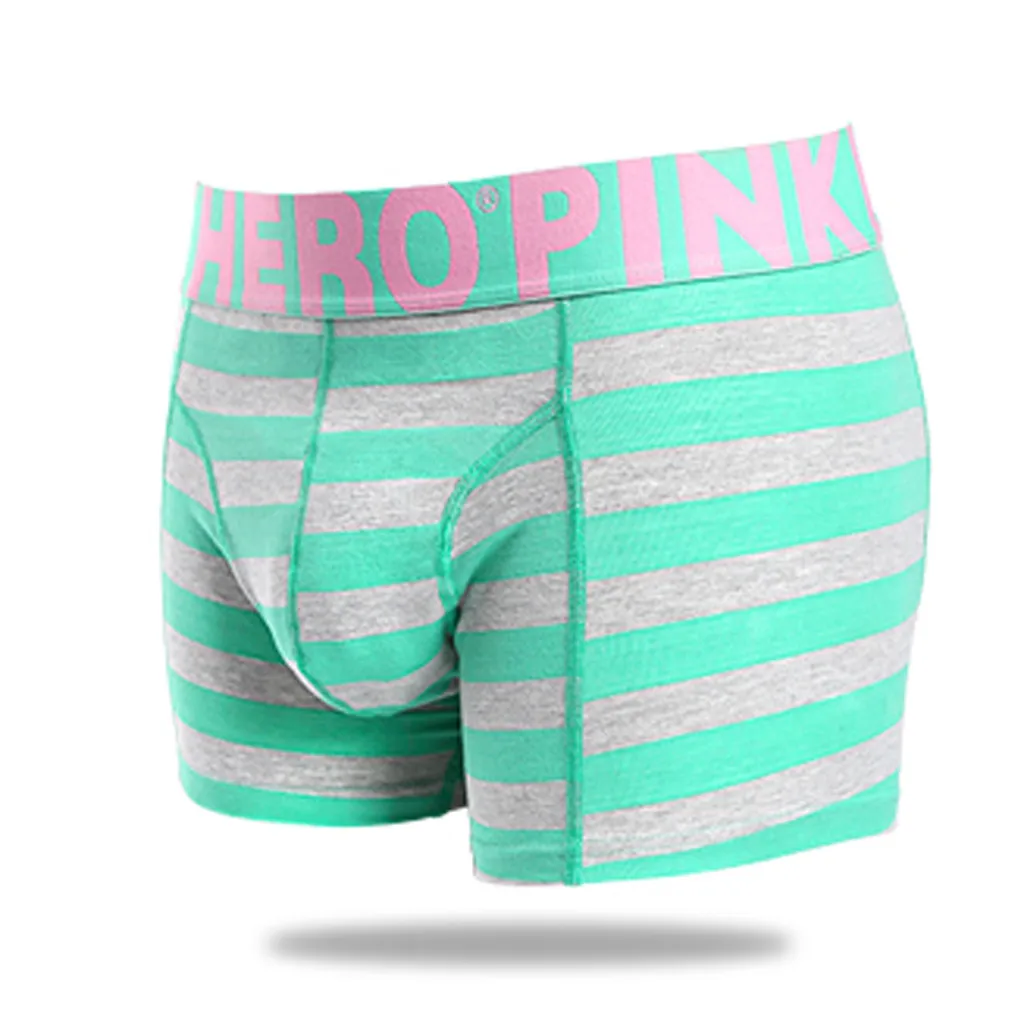 PINK HEROES Underpants Men Sexy Underwear Mens Stripe Underpants Knickers Sexy Briefs Shorts Cotton Underwear DEC21 - Цвет: Green
