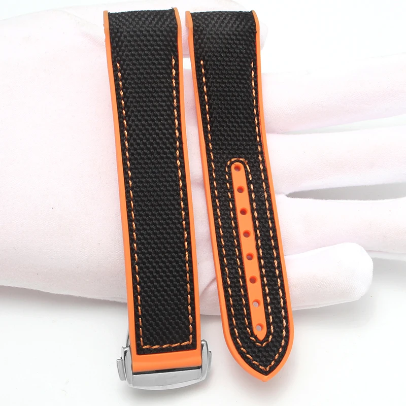 Suitable for Omega strap marine universe 9900 hippocampus 8900 silicone rubber nylon canvas 20mm 22mm folding buckle | Наручные часы