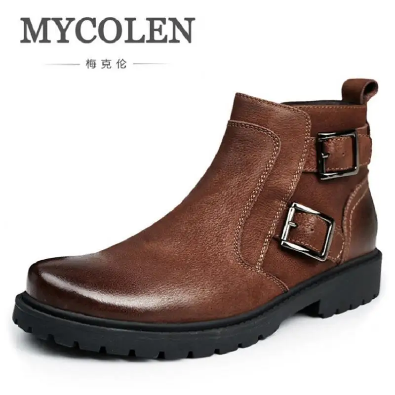 MYCOLEN/Новые Плюшевые Теплые ботильоны на молнии с пуговицами мужские зимние