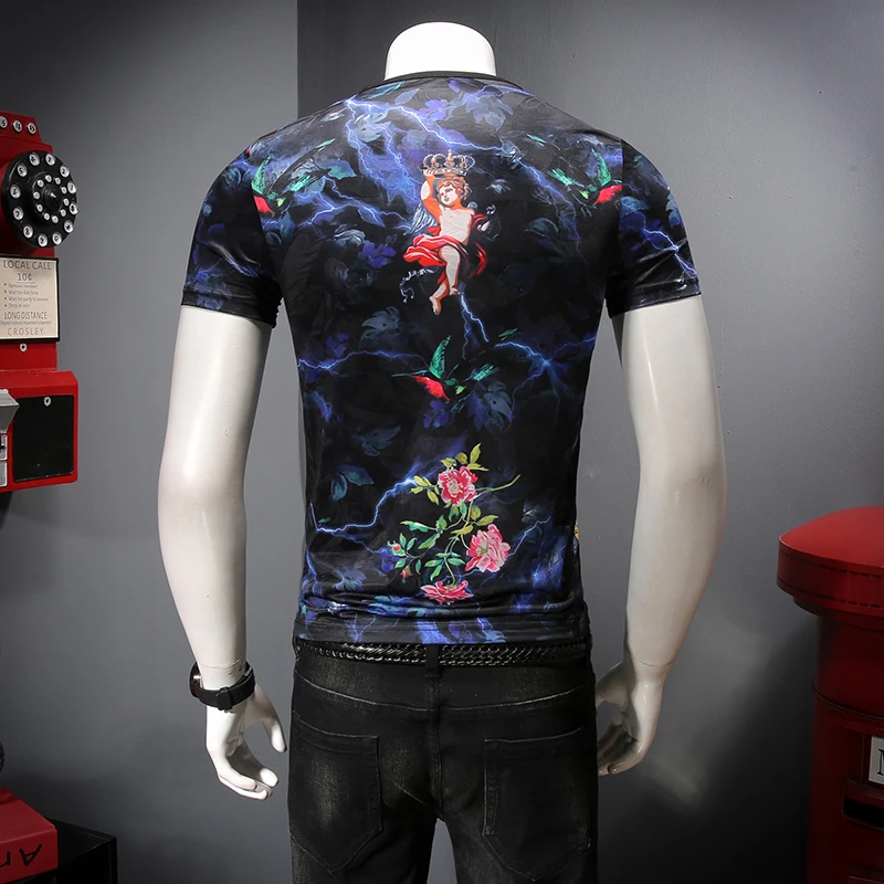 

C9010 Creative beautiful 3d printing luxury short sleeve t shirt Summer 2019 New quality hollow breathable ice t shirt men M-4XL