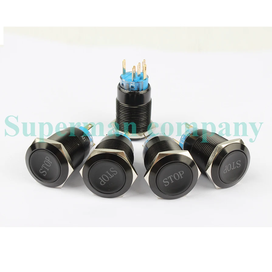 19 мм металлический оксидированный черный кнопочный переключатель Светодиодная