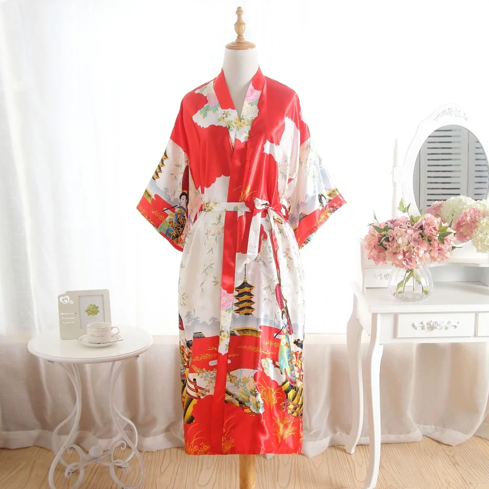 Шелковый атлас халаты для невесты платье матери халат Цветочные Халат кимоно - Фото №1