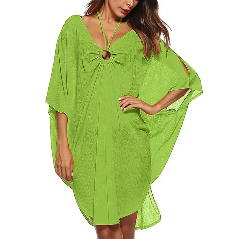 Laamei Summer 2018 Women Clothing Sexy Oversize Dress Boho Mini Vestidos V Neck Batwing Sleeve Beach Dresses | Женская одежда