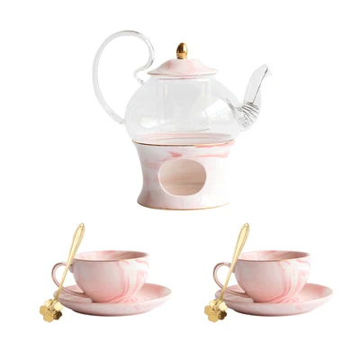 04 Tea Set Креативный стиль мраморная керамика стеклянный цветочный чайник чайная чашка набор послеобеденный цветочный чай набор свеча нагревательная база - Цвет: 04 Tea Set