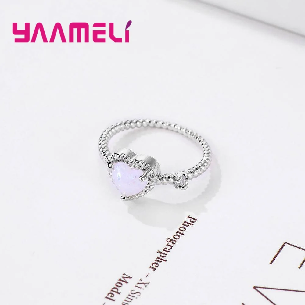 Lovely White Opal Beautiful Heart Queen Temperament Ring For Women Girls 925 Sterling Silver Finger fashion Rings | Украшения и