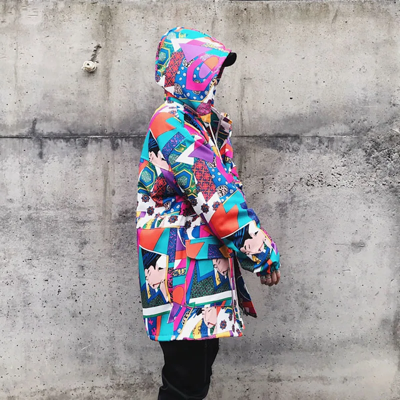 Harajuku японский Ukiyo E Красочные Лоскутные мужские куртки и пальто хип хоп съемный