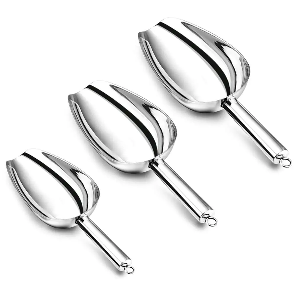 WGT Ice Scoop Set of 3 Stainless Steel Utility Scoops for Dry Food Candy Coffee Bean Flour Cereal Popcorn Mirror Finish | Дом и сад