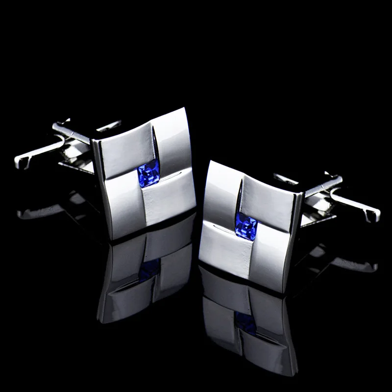 JHSL брендовые модные ювелирные изделия серебряный цвет металл синий CZ камень Мужские квадратные рубашки вечеривечерние подарок запонки