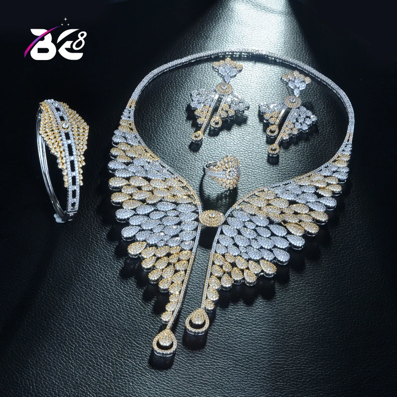 

Be 8 Famous Luxury Shinning Water Drop Shape Women Wedding Naija Bridal Cubic Zirconia Necklace Dubai Dress Jewelry Set S329