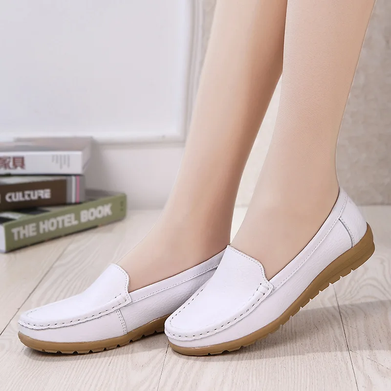 Women Genuine Leather Shoes Ballet Flats Slip on for Loafers Moccasins Nursing Sneakers Footwear Size 35-41 |