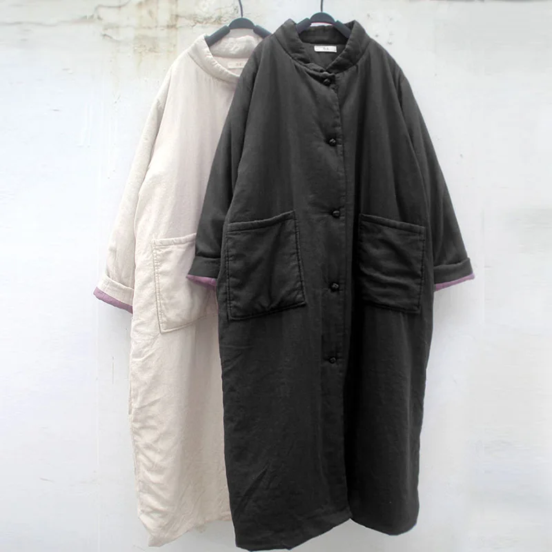 Black SCUWLINEN зимняя куртка женская винтажная однотонная свободная длинная парка со стоячим воротником с хлопковой подкладкой мужское повседневное толстое теплое пальто M668 - Цвет: Black