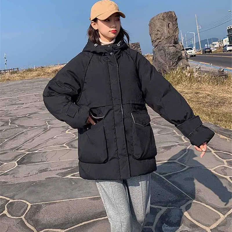 Winter parkas women large size Loose cotton-padded jacket hooded students outerwear short down cotton jackets big pocket G442 | Женская