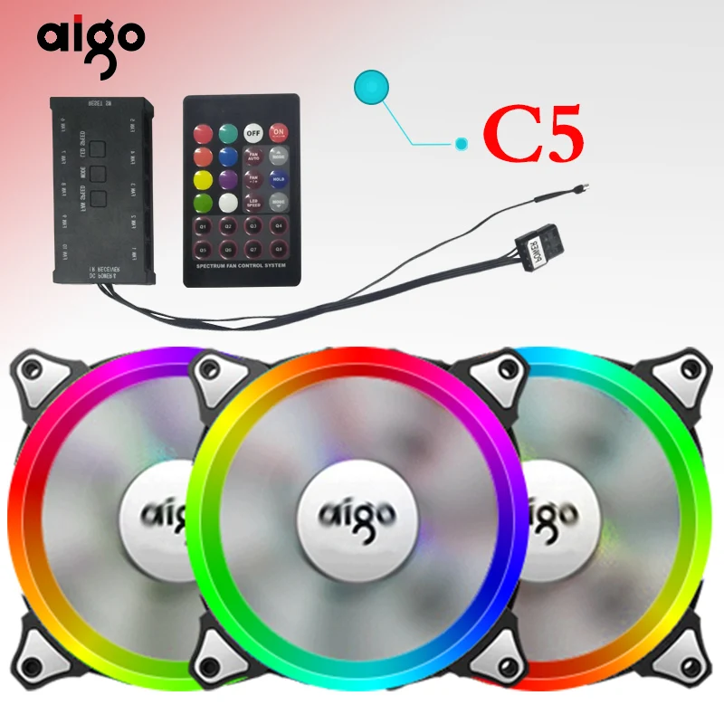 Aigo aura sync чехол вентилятор 12 В Led Регулируемый охлаждающий RGB вентилятор с ИК-пультом дистанционного управления бесшумный 120 мм кулер для процессора PC Gamer Fan