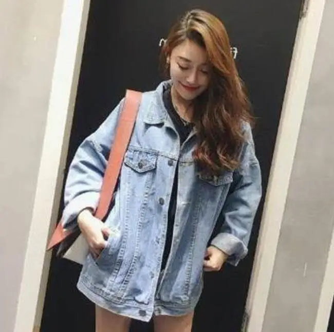 Light Blue Осеннее женское свободное базовое пальто, женское джинсовое пальто, тонкая джинсовая куртка большого размера, куртка-бомбер, уличная одежда, Veste Femme - Цвет: Light Blue