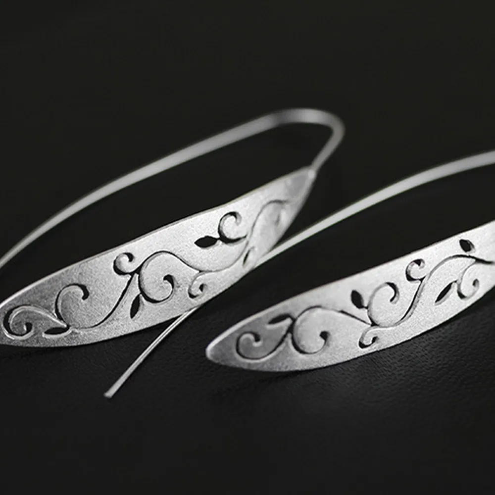 LARGERLOF Real 925 Sterling Silver Earrings Women Handmade Fine Jewelry Leaf Hollow Drop For ED49026 | Украшения и аксессуары