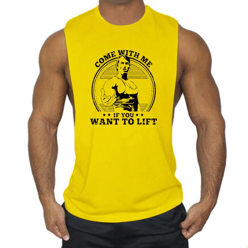 Бренд Muscleguys, одежда для фитнеса, мужские майки, хлопковые спортивные майки, топы для бодибилдинга, стрингеров, Майки для тренировок, майка - Цвет: yellow
