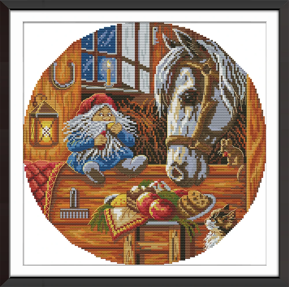 The dwarf fed the horse animals counted 11CT 14CT Cross Stitch Set DIY DMC Cross-stitch Kit Embroidery Needlework Home Decor