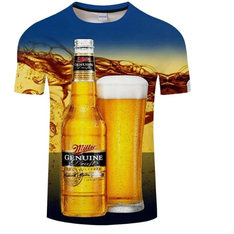 picture color Новинка Мужская 3D футболка банки пива печатных хип хоп Crewneck короткий рукав мужчины/женщины футболки топы Азиатский размер футболка 6xl - Color: picture color