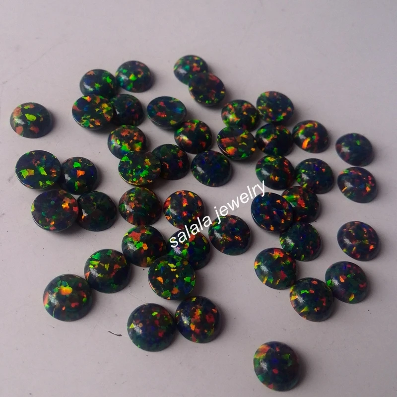 200 шт./лот OP32 черный огненный опал 6 мм круглый синтетический кабошон Огненный