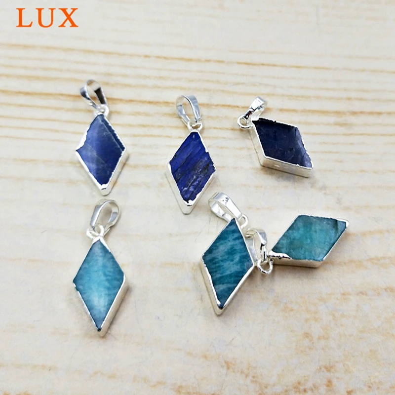 Шт. 10 шт. серебряный цвет натуральный Лабрадорит Amazon Stone кулон ромб Gem модные подвески для цепочки и ожерелья
