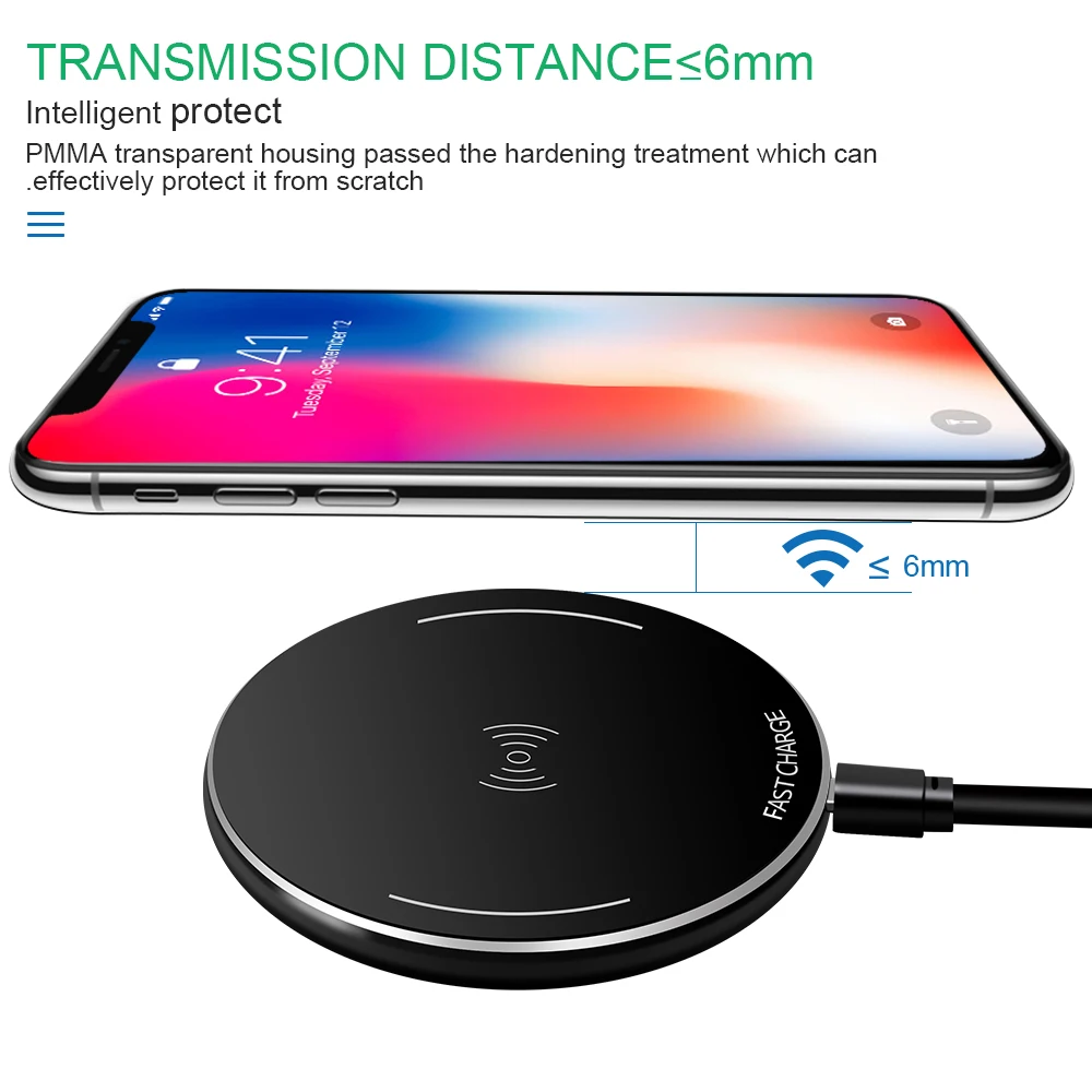 Беспроводное зарядное устройство Qi для iPhone X 8 Samsung Note Galaxy S8 Plus S7 S6 Edge ультратонкое