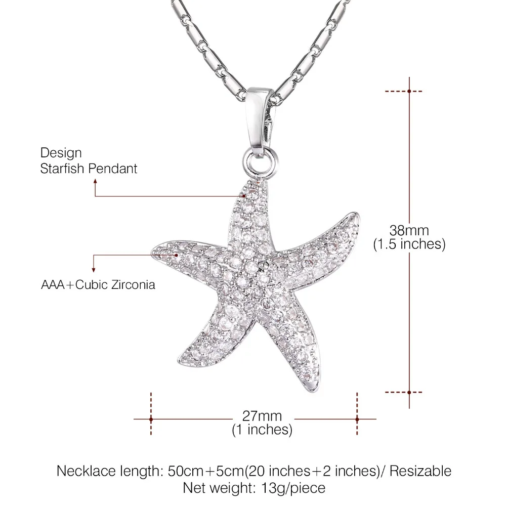 U7 Кристалл Морская Звезда Кулон Цепочки Ожерелье Женские Ювелирные Изделия
