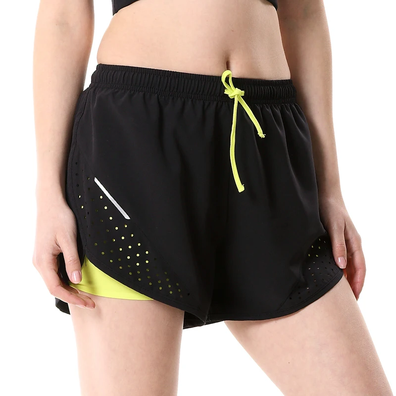 Шорты женские быстросохнущие двухслойные дышащие спортивные для фитнеса и