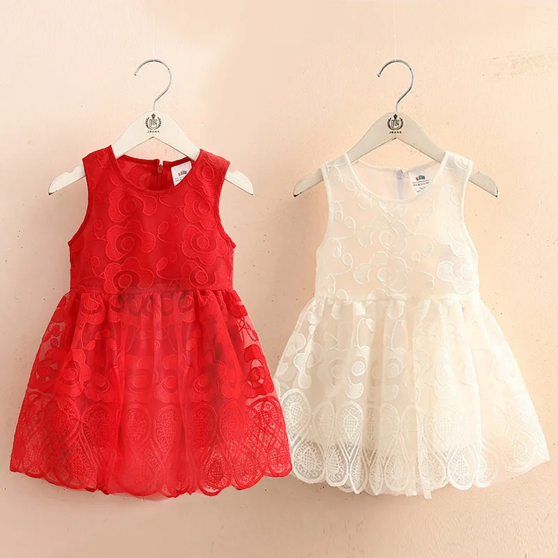 2021 Hot Summer 2 3 4 5 67 8 10 Years Child White Red Kids Embroidery Tank Sundress Sleeveless Lace Dress For Baby Girl | Детская одежда