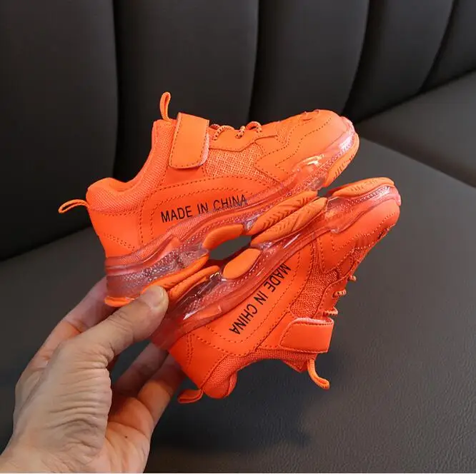 Orange Children's shoes autumn new arrive classic style crystal bottom candy color mesh breathable sports shoes - Color: Orange