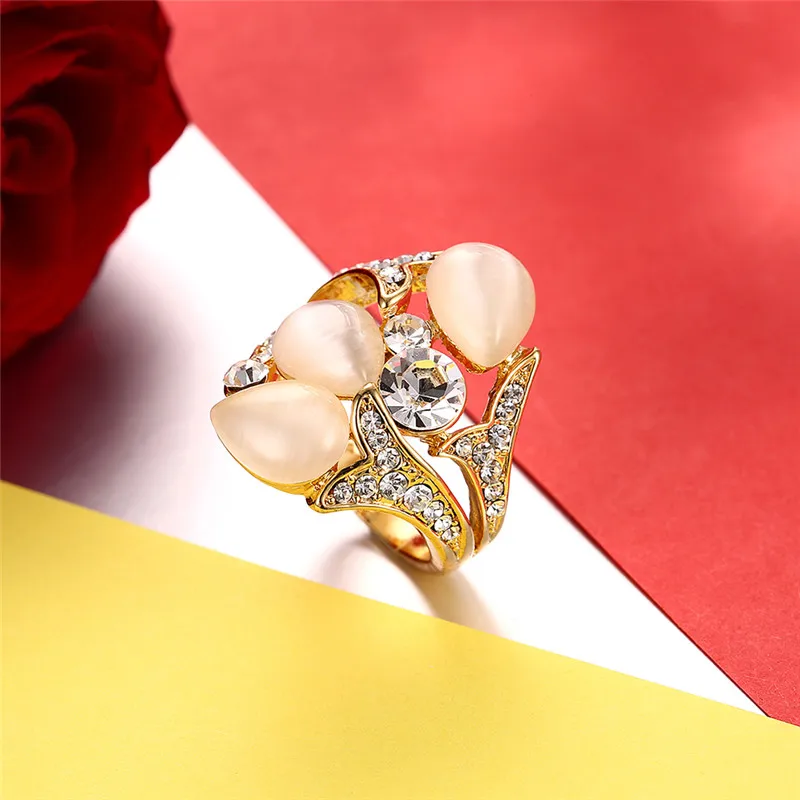 Модные роскошные розового золота кольцо женский 3 шт. полудрагоценные камни