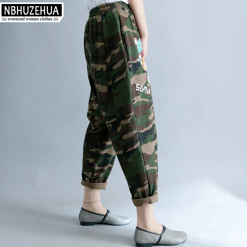 NBHUZEHUA A179 4XL 5XL 6XL женские брюки большого размера с мультяшным принтом девушки