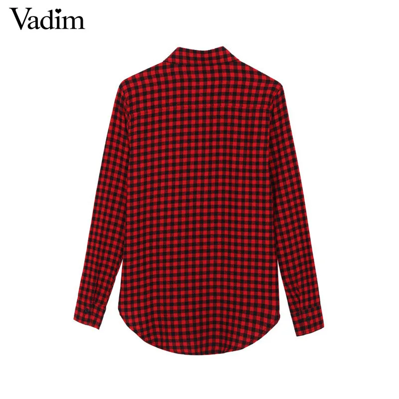 Vadim женские клетчатые рубашки в мелкую клетку блузки с начесом Blusas Femininas стоячий