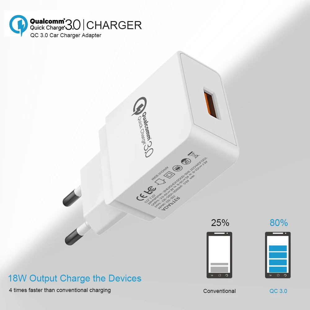 CHUNFA EU Plug USB Charger for Xiaomi Mi6 Mi5 MIX 2S Quick Charge 3.0 18W Fast Samsung S8 Plus S7 S6 Note 8 Adapter | Мобильные