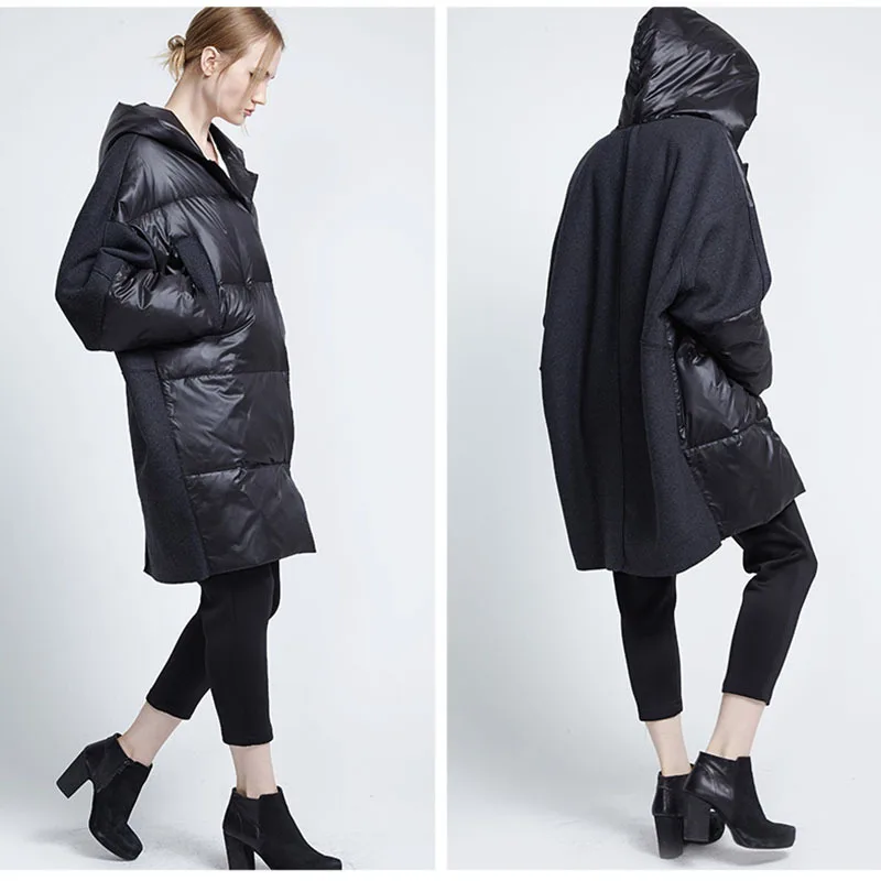 down parkas jackets coat 2016 new european women long sleeve patchwork winter parka womens brand design | Женская одежда