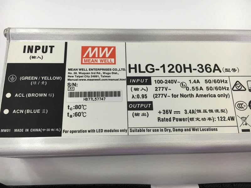 MEANWELL 100W120W светодиодный, блок питания HLG светодиодный выход драйвера 30V36V42V48V гарантия 7 лет светодиодный прожектор уличный фонарь highbay драйвер