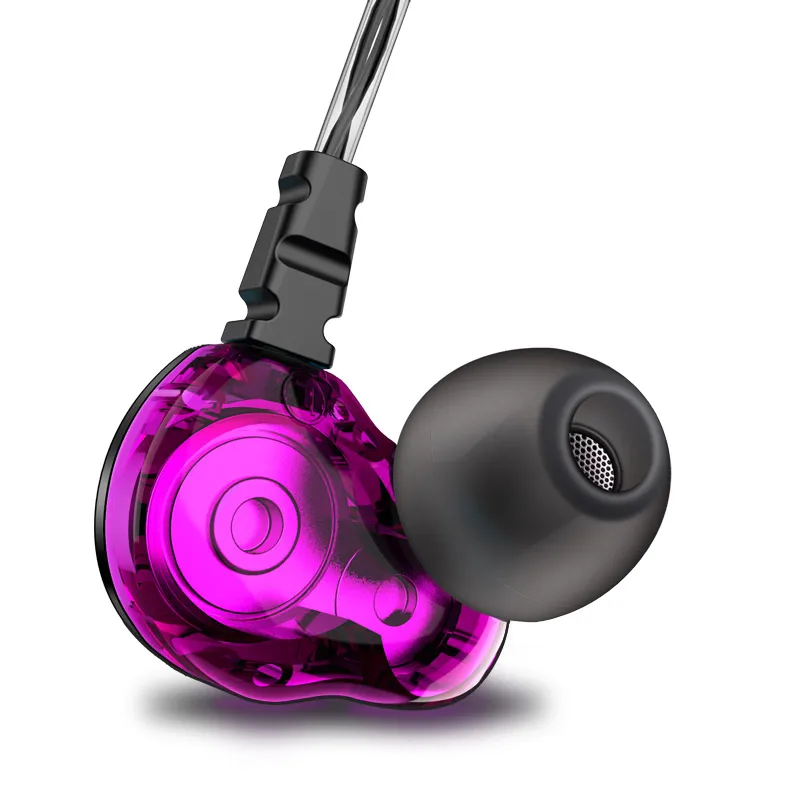 Purple 3,5 мм разъем, наушники для телефона, двойной драйвер, Hi-Fi гарнитура, свободные руки, спорт, вкладыши с микрофоном, наушники, шумоподавление, проводные наушники - Цвет: Purple