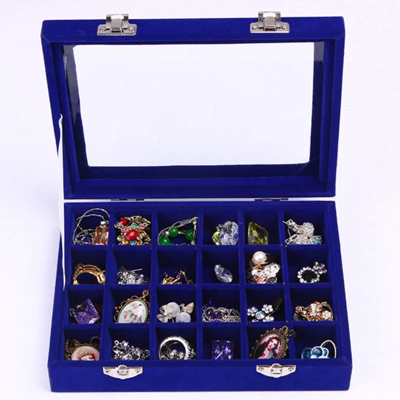 Вельветовая шкатулка для ювелирных изделий с 24 отделениями 1 шт.|jewelery storage|case