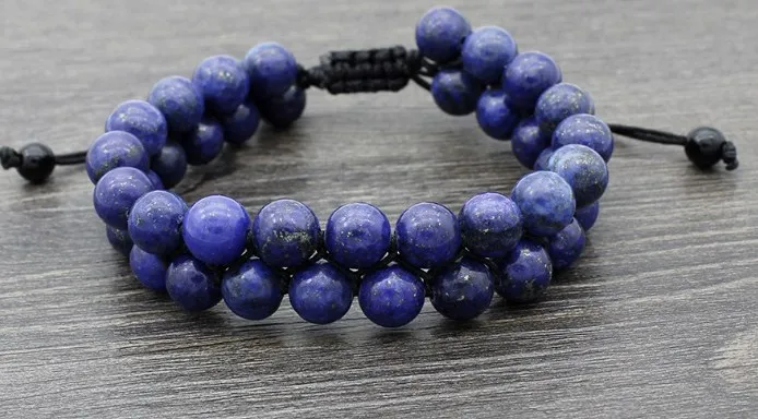 8mm two row by646 Chakra Healing Balance Reiki Buddha Prayer Yoga adjusted rope lapis lazuli bead Stone Bracelet Bangles | Украшения и